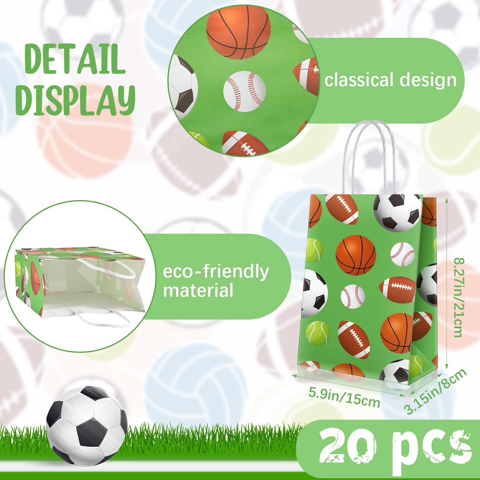 Epakh 20 Pcs Sports Party Favor Bags Football Party Goodie Bag Sport Party Gift Bags with Handles for Soccer Baseball Basketball Football Sports Themed Birthday Baby Shower Party Supplies Decorations