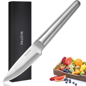 paudin paring knife, 3.5 inch high carbon german stainless steel kitchen knife, super sharp fruit knife with ergonomic hollow handle, for peeling, trimming, and garnishing fruit and vegetable