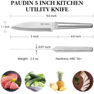 PAUDIN Kitchen Knife, High Carbon German Stainless Steel Chef Knives, Super Sharp Chef's Knife with Ergonomic Hollow Handle (Silver 5 inch)