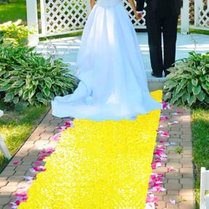 AMZLOKAE Aisle Runners for Weddings Sequin Aisle Runner Glitter Aisle Runner Rustic Outdoor Rug Runner Aisle Runner for Ceremony Sparkle Carpet Runner Bride Runner (4FTx15FT, Yellow)