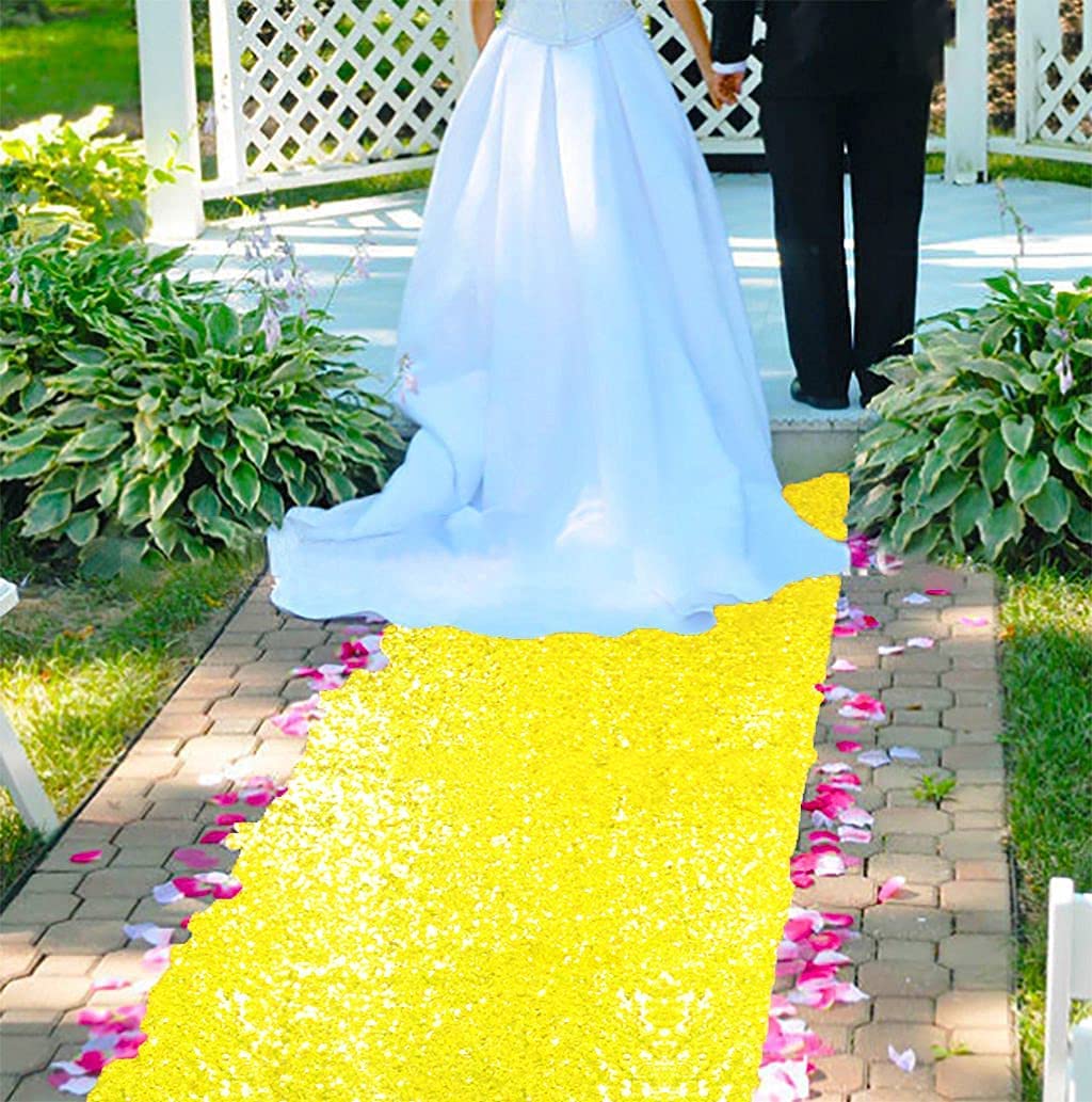 AMZLOKAE Aisle Runners for Weddings Sequin Aisle Runner Glitter Aisle Runner Rustic Outdoor Rug Runner Aisle Runner for Ceremony Sparkle Carpet Runner Bride Runner (4FTx15FT, Yellow)