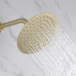 SUMERAIN Shower System with Tub Spout and Handheld Shower, Brass Rain Shower Tub Set with 8 Inches Shower Head and Rough in Valve Brushed Gold