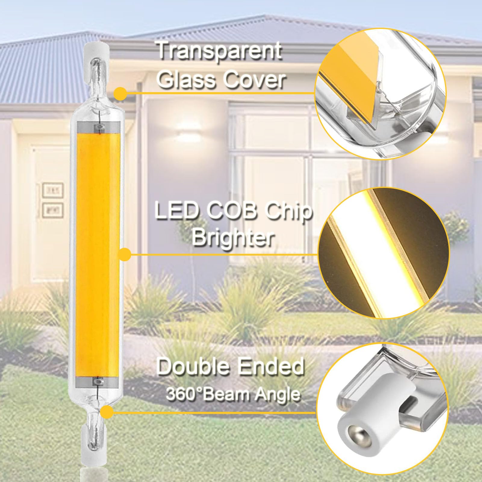 10W R7S LED Bulb, Dimmable 78mm COB LED Lights Bulbs, 100W Halogen Equivalent Floodlight Double Ended J T-Ype 360° Beam Angle 3000K Warm White,Natural White,1 Pack