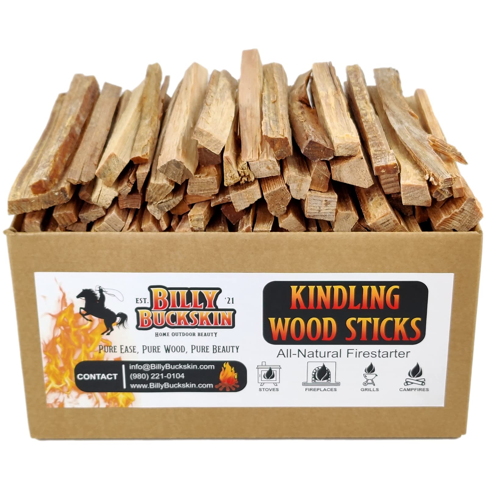 Billy Buckskin Co. Kindling Wood Sticks, Fire Starter Stick for Campfire, Fire Pit, Indoor & Outdoor Fireplace, Kiln Dried Kindling Fire Stick, Firewood Kindling Sticks Approx. 140 Fire Sticks per Box