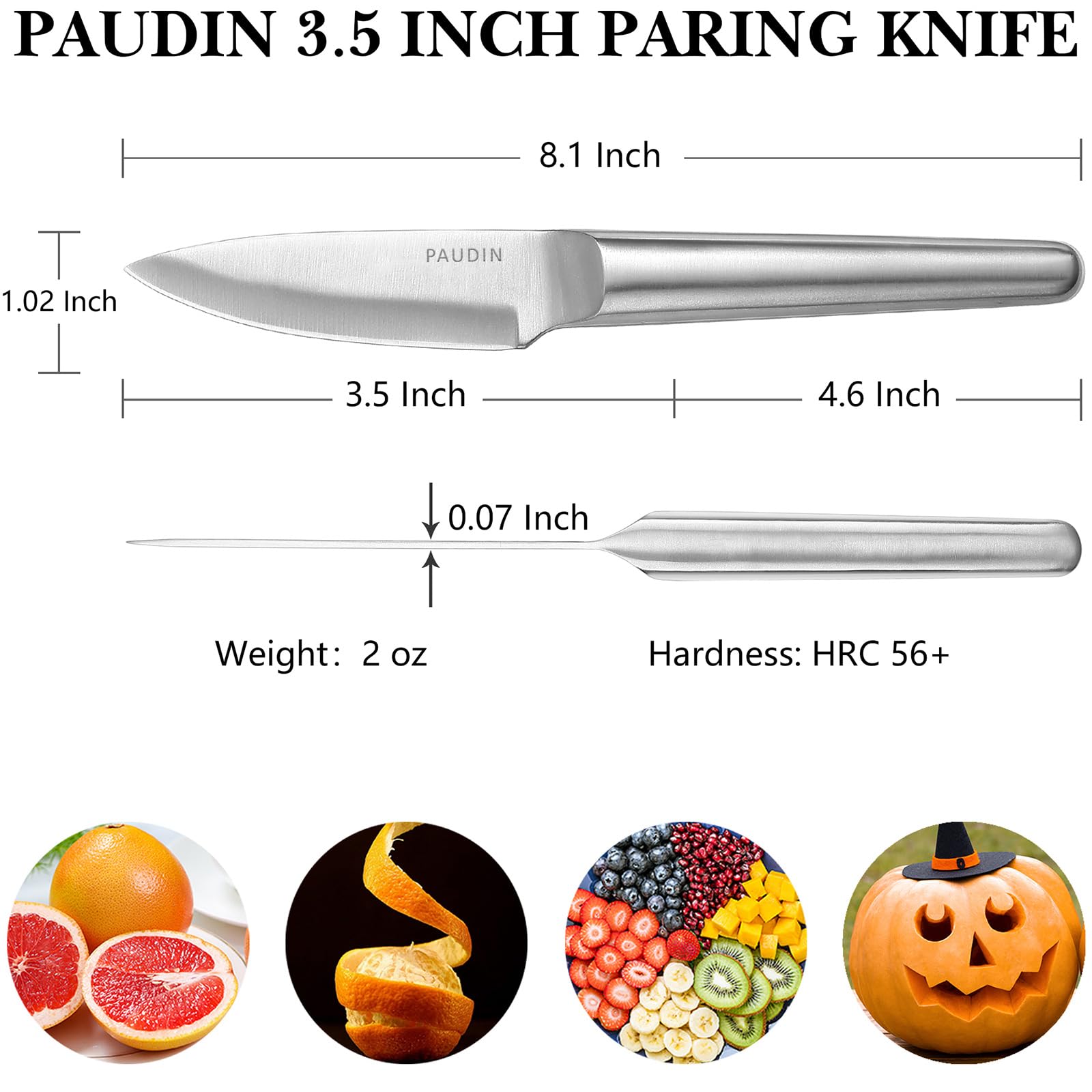 PAUDIN Paring Knife, 3.5 Inch High Carbon German Stainless Steel Kitchen Knife, Super Sharp Fruit Knife with Ergonomic Hollow Handle, for Peeling, Trimming, and Garnishing Fruit and Vegetable