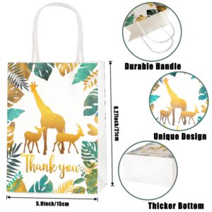 Jungle Safari Party Favor Bags 24 Pcs Jungle Animal Theme Candy Treat Bags Thank You Paper Gift Bags with Handles for Baby Shower Birthday Party