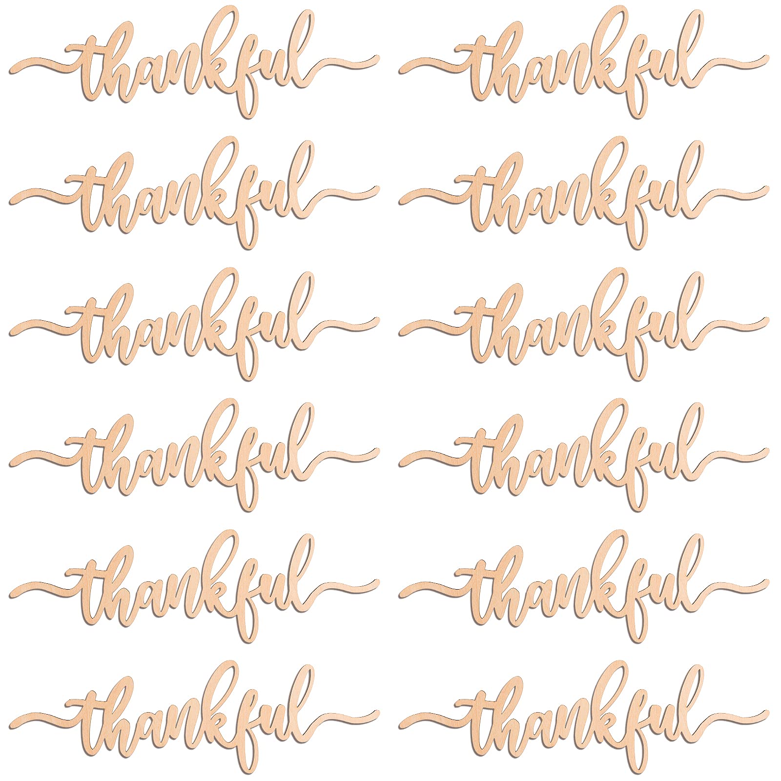 PARBEE 12PCS Thanksgiving Place Cards Thankful Wood Signs Fall Dining Table Plate Ornament Farmhouse Home Table Setting Decor - Thankful