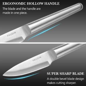 PAUDIN Paring Knife, 3.5 Inch High Carbon German Stainless Steel Kitchen Knife, Super Sharp Fruit Knife with Ergonomic Hollow Handle, for Peeling, Trimming, and Garnishing Fruit and Vegetable