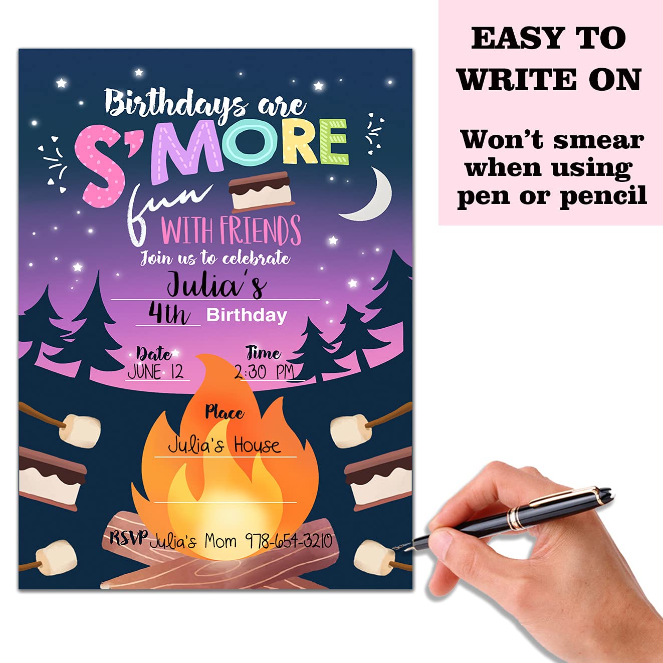 Nopoben Birthday Party Invitation Cards, Camping S'mores Bonfire Birthday Party Celebration, Bithday Are S'more With Friends Party Supplies, Favors, 20 Cards With 20 Envelopes – (C03)