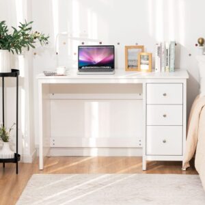 Tangkula White Desk with Drawers, Modern Home Office Computer Desk with Storage Drawers & Spacious Desktop, Compact Writing Study Desk Laptop Desk for Bedroom, Multipurpose Workstation