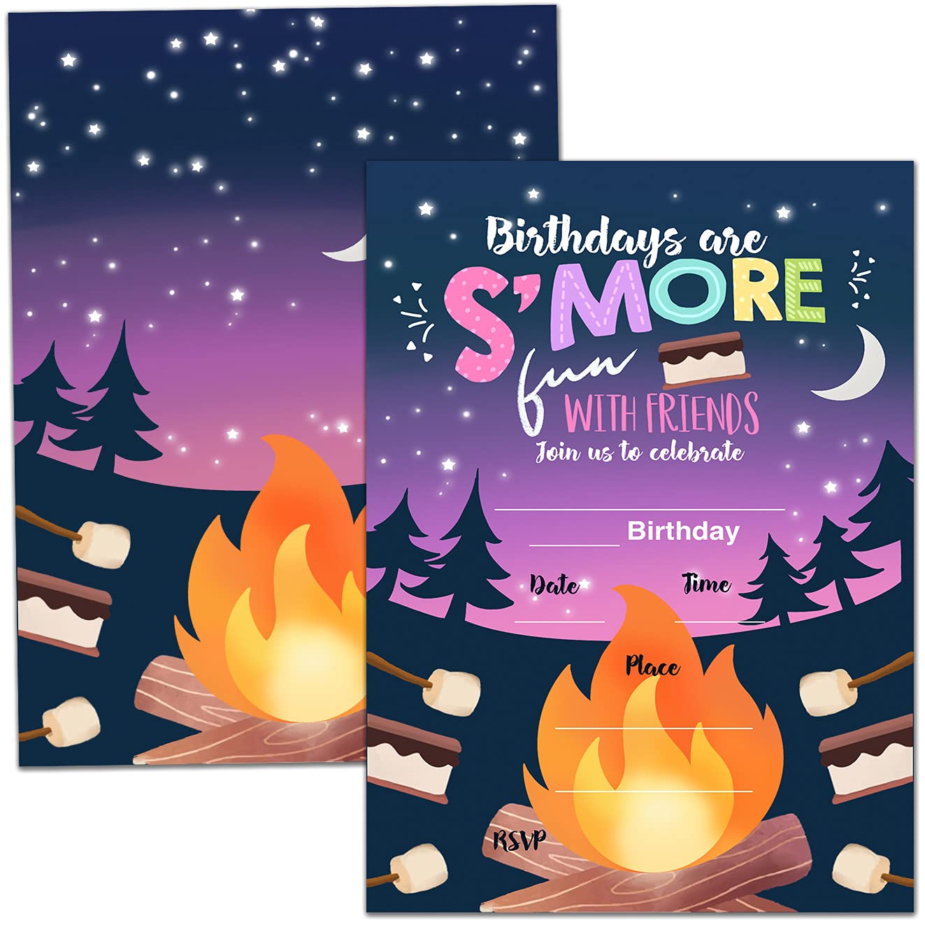 Nopoben Birthday Party Invitation Cards, Camping S'mores Bonfire Birthday Party Celebration, Bithday Are S'more With Friends Party Supplies, Favors, 20 Cards With 20 Envelopes – (C03)