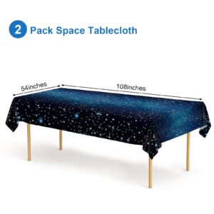 2 Pack Space Tablecloth, Plastic Galaxy Table Cloth All Printed Starry Sky, Waterproof Oil Proof Galaxy Party Tablecloth Star Tablecloth (54'' x 108'')