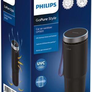 Philips GoPure GP5611 Small Portable HEPA Air Purifier with LED UVC Purification, for Car, Truck, RV/Camper, Reducing Allergens, Bad Smells, Smoke, Pet Odors, Bacteria, Viruses,Black