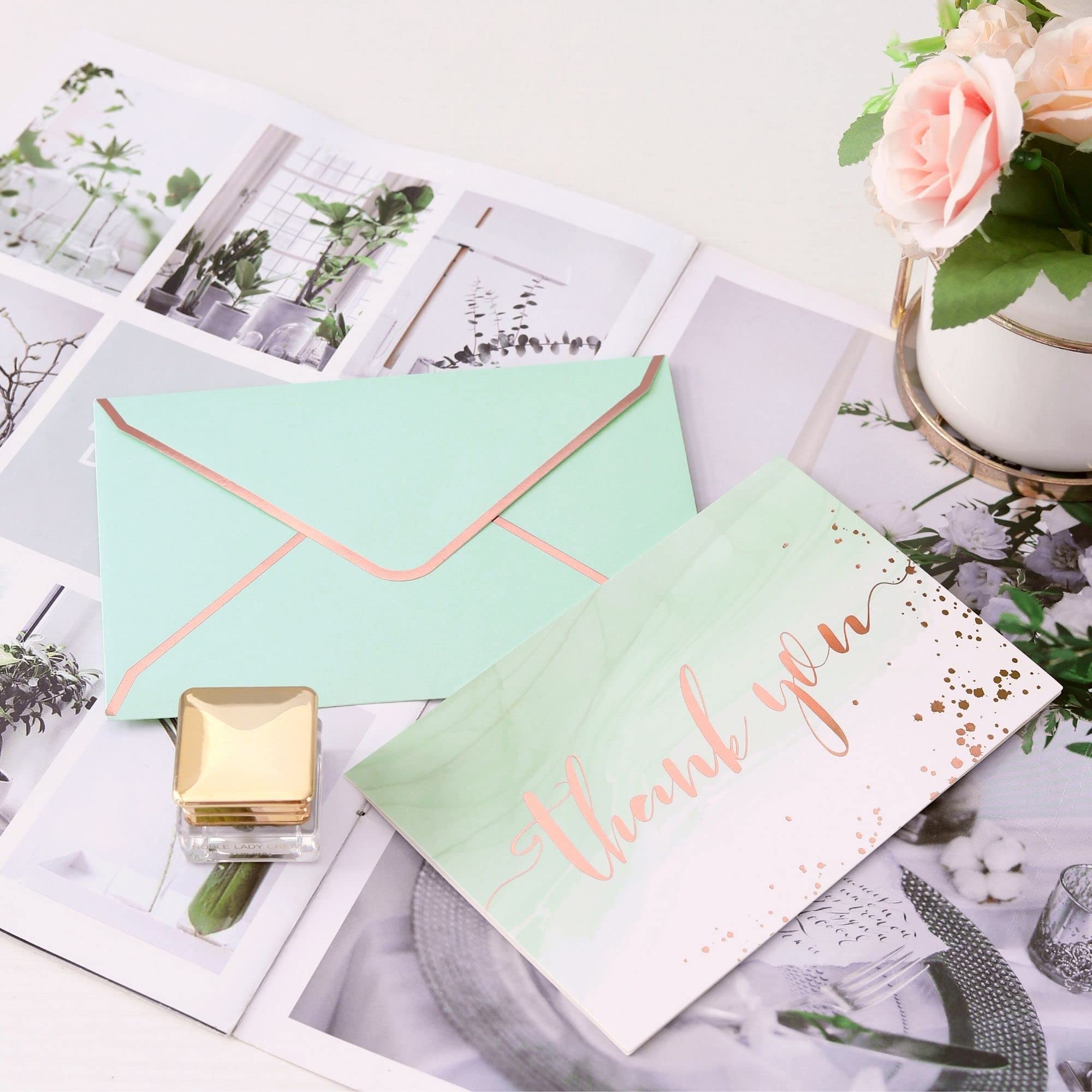 Heavy Duty Watercolor Assorted Thank You Cards with Envelopes - 36 PK - Rose Gold Thank You Notes 4x6 Inches Baby Shower Thank You Cards Wedding Thank You Cards Small Business Funeral Bridal Shower