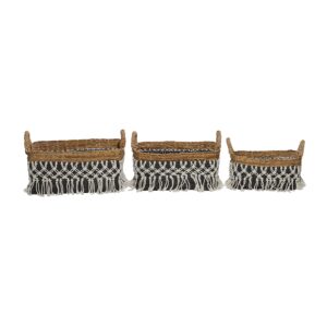 Deco 79 Bohemian Banana Leaf Storage Basket, Set of 3 23", 22", 18"W, Black