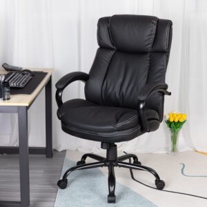 Big and Tall Office Chair 500lbs Wide Seat Ergonomic PU Leather Desk Chair Adjustable Rolling Swivel Executive Computer Chair with Lumbar Support Headrest Task Office Chairs for Heavy People (Black)