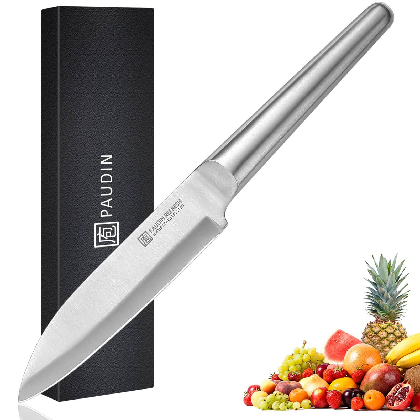 PAUDIN Kitchen Knife, High Carbon German Stainless Steel Chef Knives, Super Sharp Chef's Knife with Ergonomic Hollow Handle (Silver 5 inch)