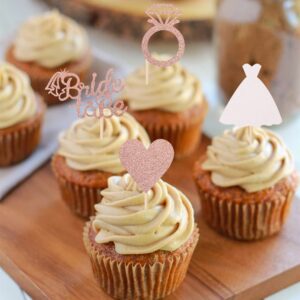 24 PCS Bride to Be Cupcake Toppers with Heart Ring Dress Bridal Shower Cupcake Picks Wedding Engagement Bachelorette Party Cake Decorations Supplies