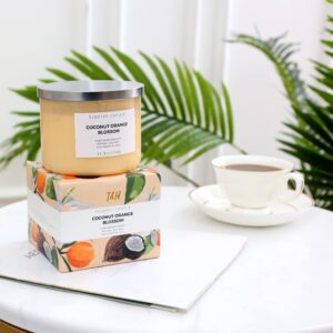 Coconut Orange Blossom 3 Wick Candle | Highly Scented Soy Candles for Home 15.8 oz, Summer & Tropical Scented Candle | Aromatherapy Stress Relief Candle, Relaxing Clean Burning Candle for Women & Men