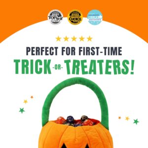 Plushible Halloween Candy Bags - Plush Trick or Treat Bucket - Pumpkin Tote for Kids & Toddler Candy Treats - Large Halloween Buckets - Cloth Halloween Baskets - Orange Pumpkin Basket & Goodies Bag