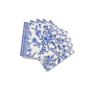 coterie blue floral paper cocktail napkins (set of 25) | beautiful blue and white toile fancy paper napkins for bridal and baby shower, tea party, garden party, birthday party | 5” paper napkins