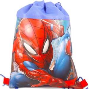 Marvel Avengers Drawstring and Tote Bag Set ~ 5 Pc Bundle with Avengers and Spiderman Travel Bags for Kids and Toddlers, Stickers, and More (Superhero Sling Bag Totes)