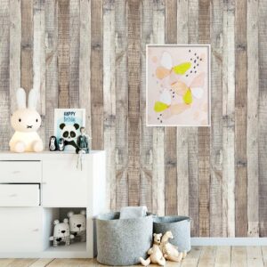 Qianglive Vintage Wood Wallpaper Rustic Wood Wallpaper Stick and Peel Self Adhesive Distressed Wood Look Wallpaper Vinyl Shelf Home Wood Panel Wall Paper Covering Film 17.3"× 120"