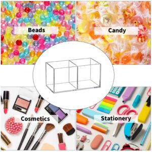 Dayaanee Acrylic Makeup Brush Organizers, 2 Section 2-Compartment Transparent Plastic Lipstick Holder Clear 4.72x2.36x2.36 Inches Storage Square Cube for Bathroom Jewelry Accessories