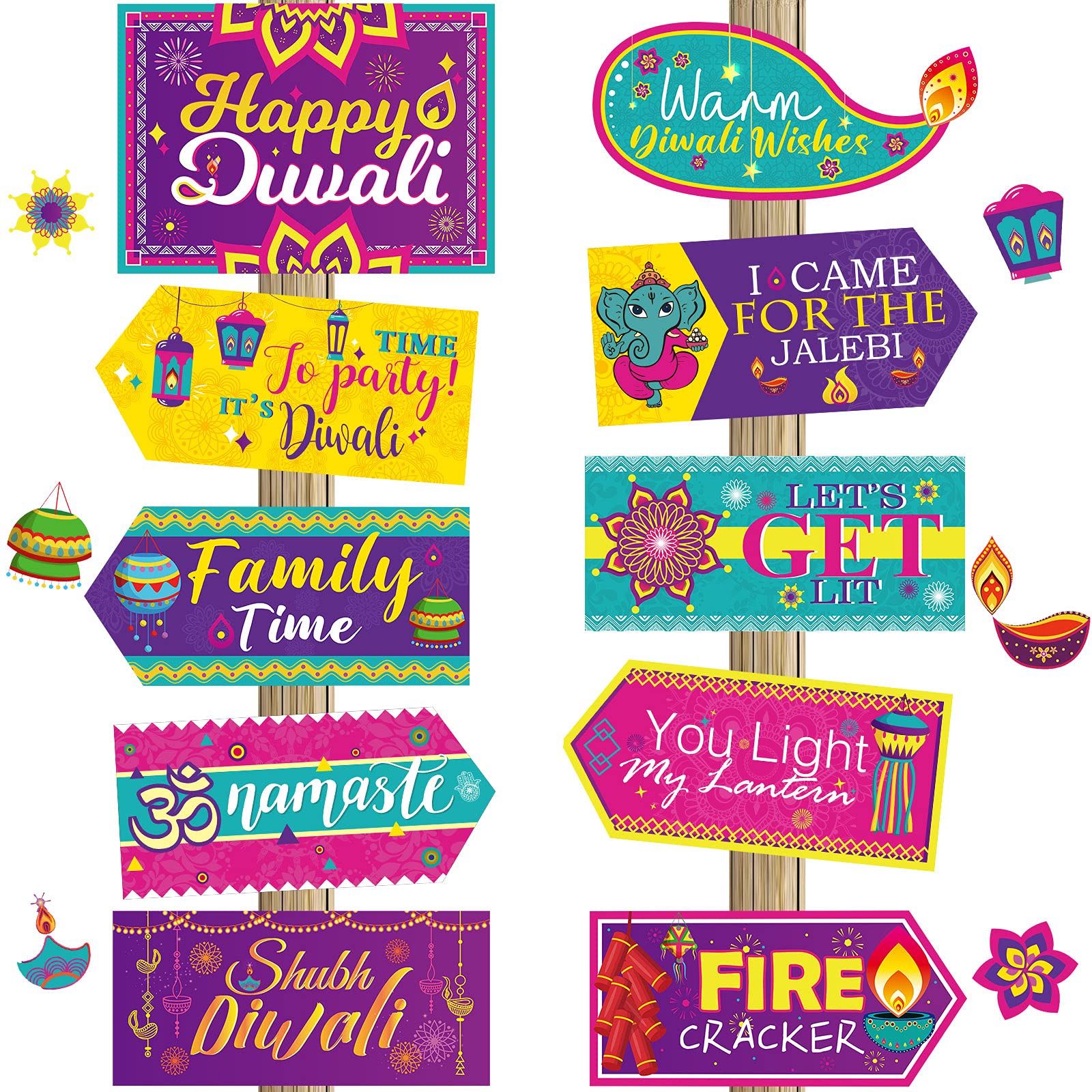 20 Pieces Diwali Decoration Happy Diwali Party Yard Sign Signs Diwali Photo Booth Props Holiday Party Decoration for Diwali Party Supplies