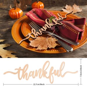 PARBEE 12PCS Thanksgiving Place Cards Thankful Wood Signs Fall Dining Table Plate Ornament Farmhouse Home Table Setting Decor - Thankful