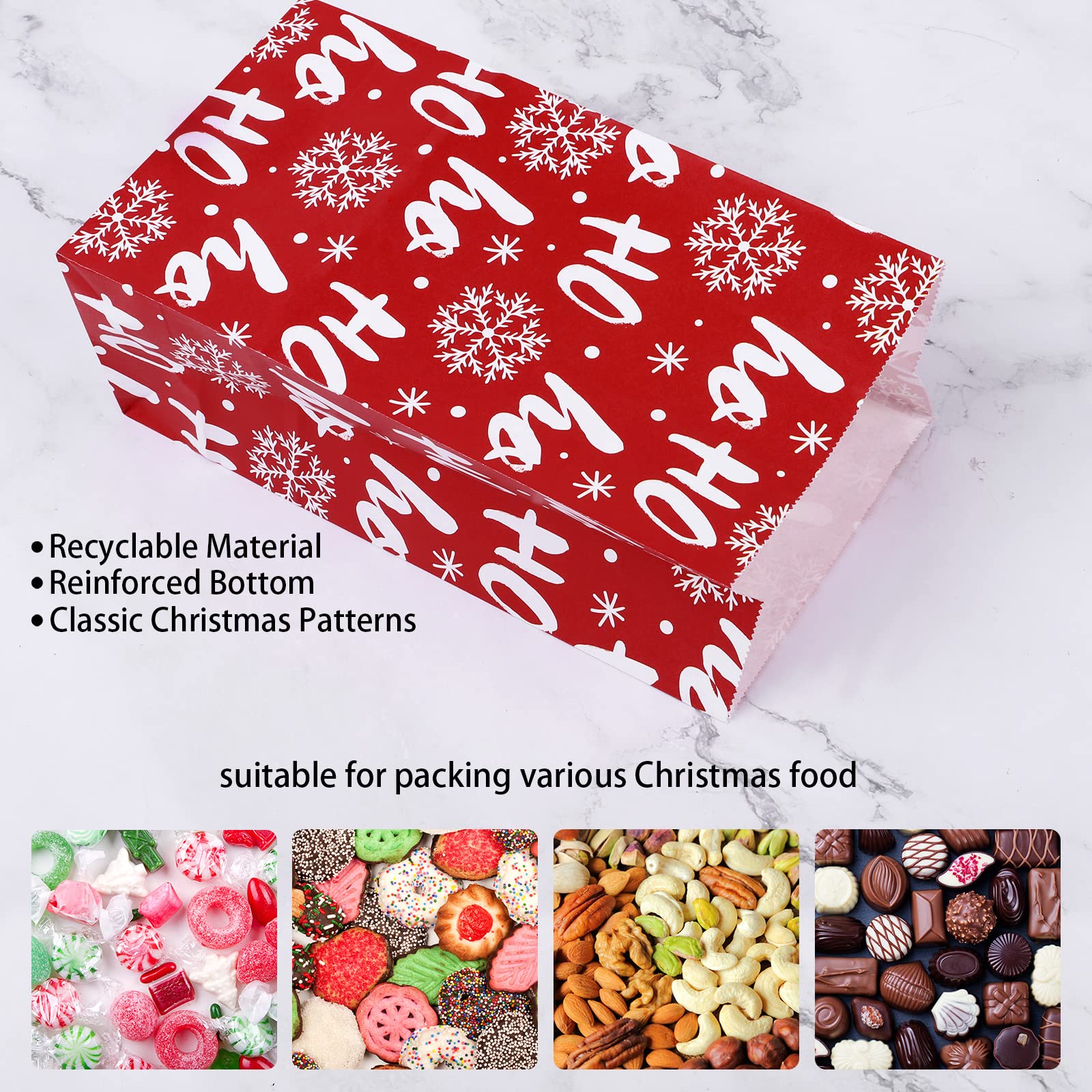 Cooraby 72 Pack Christmas Gift Bags with Tissue Paper Sealing Stickers 9.4 x 5 x 3 Inch Holiday Candy Goody Paper Bags for Xmas Party Supplies Gift Wrapping Decorations