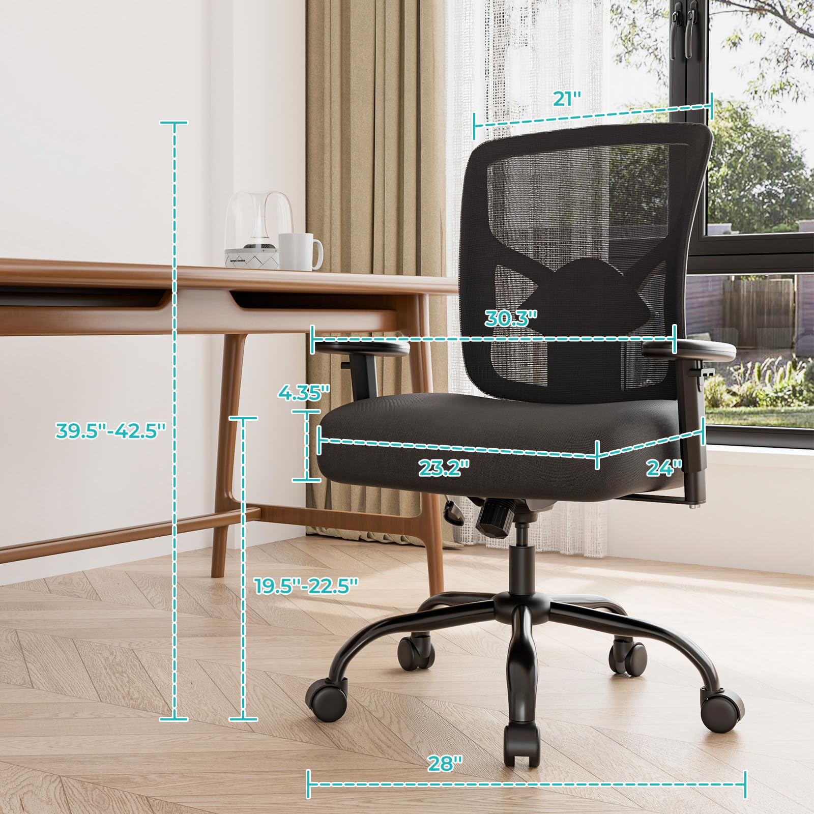 POWERSTONE Big and Tall Office Chair 400lbs, Office Chair for Heavy People with Thickened and Widened Soft Seat Ergonomic Mesh Heavy Duty Office Chair with Adjustable Lumbar Support and Armrest