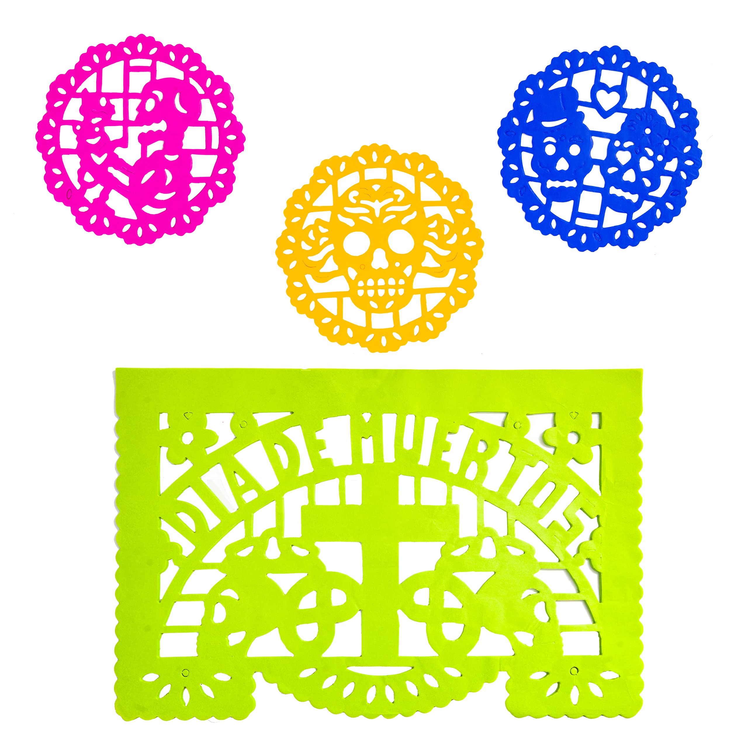 Super Value Depot Dia de Muertos / Day of the Dead, 30 Frontales and 10 Small Round Placemats, Altar de Ofrendas Decoration, Tissue Mexican Papel Picado.