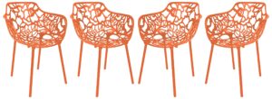 leisuremod devon modern aluminum indoor-outdoor stackable side dining armchair set of 4, orange