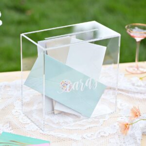 UNIQOOO Clear Acrylic Card Box w/Slot, Thick DIY Wedding Box Blank White Print, Large 10x10x5.5 in, for Reception Decoration Fundraiser Money Box Election Ballot Graduation Keepsake Party Favor