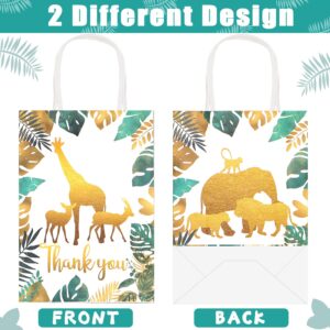 Jungle Safari Party Favor Bags 24 Pcs Jungle Animal Theme Candy Treat Bags Thank You Paper Gift Bags with Handles for Baby Shower Birthday Party