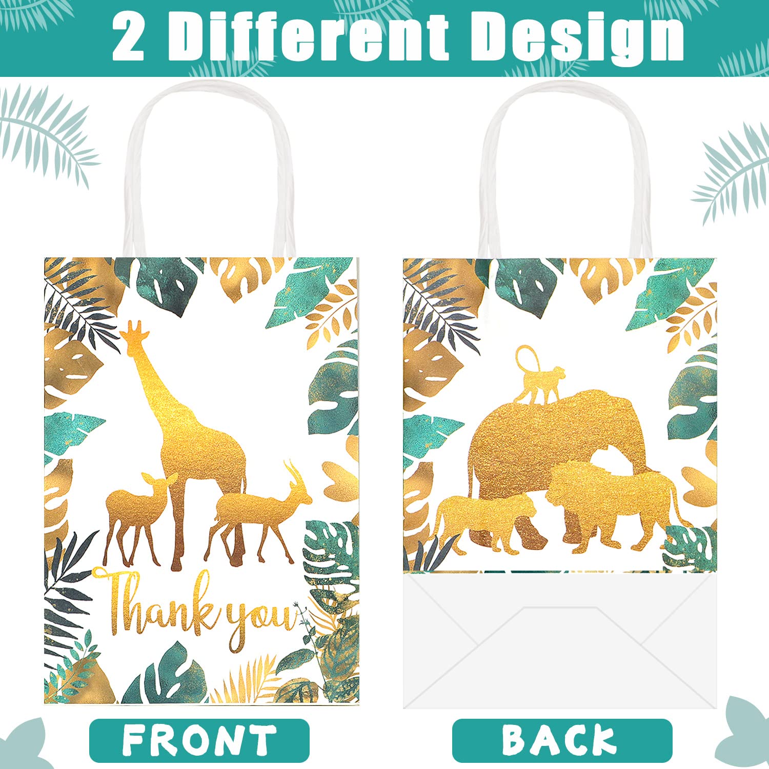 Jungle Safari Party Favor Bags 24 Pcs Jungle Animal Theme Candy Treat Bags Thank You Paper Gift Bags with Handles for Baby Shower Birthday Party