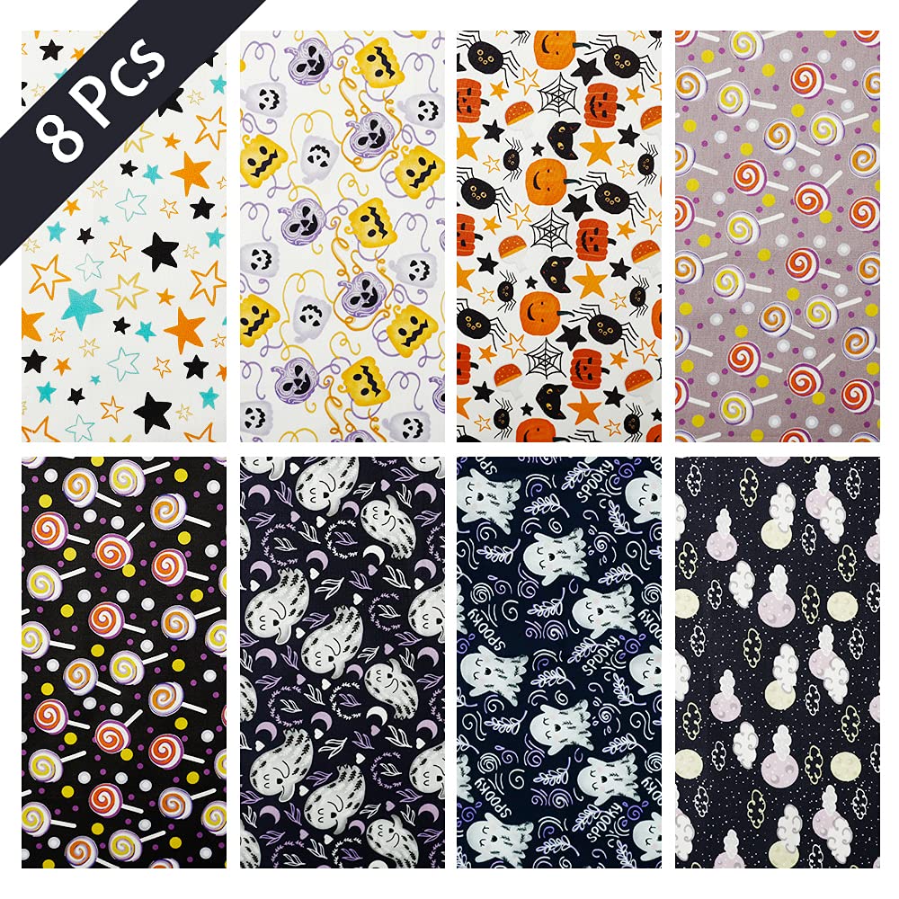 Yunmian Cottfab 8pcs 100percent Cotton Fabric Digitally-Printed Fat Quarters Fabric Bundle 22x18'' (55x45cm) Strong & Tightly Woven, Quilting Fabric for Sewing & Patchwork & Face Masks