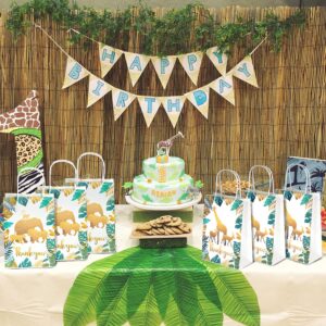 Jungle Safari Party Favor Bags 24 Pcs Jungle Animal Theme Candy Treat Bags Thank You Paper Gift Bags with Handles for Baby Shower Birthday Party