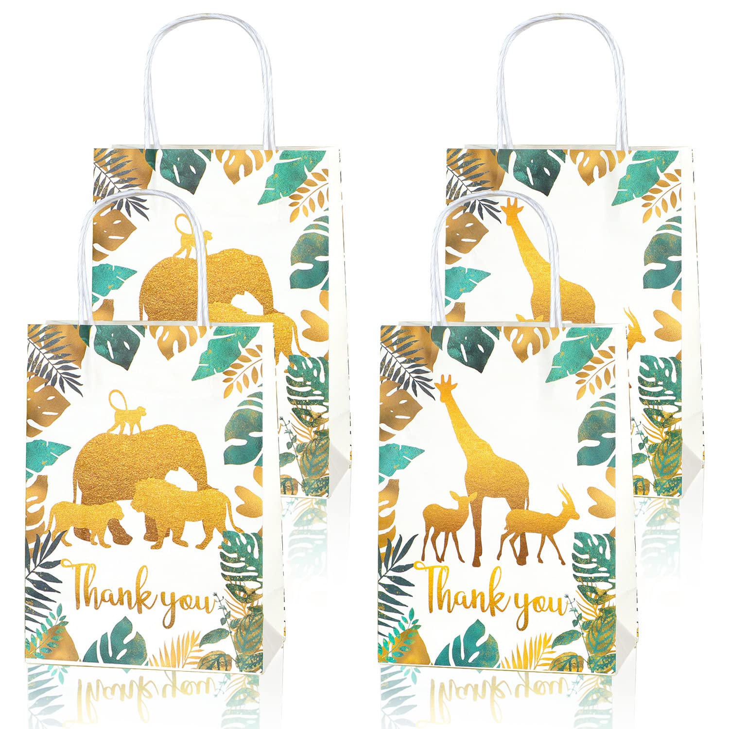 Jungle Safari Party Favor Bags 24 Pcs Jungle Animal Theme Candy Treat Bags Thank You Paper Gift Bags with Handles for Baby Shower Birthday Party