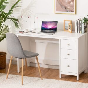 Tangkula White Desk with Drawers, Modern Home Office Computer Desk with Storage Drawers & Spacious Desktop, Compact Writing Study Desk Laptop Desk for Bedroom, Multipurpose Workstation