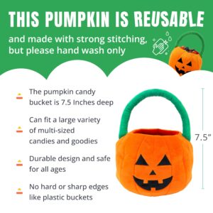 Plushible Halloween Candy Bags - Plush Trick or Treat Bucket - Pumpkin Tote for Kids & Toddler Candy Treats - Large Halloween Buckets - Cloth Halloween Baskets - Orange Pumpkin Basket & Goodies Bag