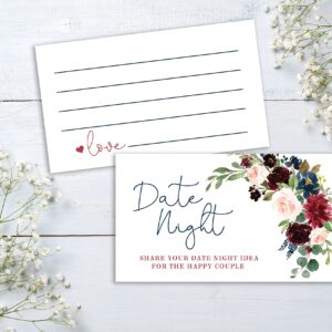 Your Main Event Prints Burgundy and Navy Floral Date Night Game Sign and Cards - Great for Bridal Showers and Weddings - 1 Self-Standing Sign and 50 Guessing Cards