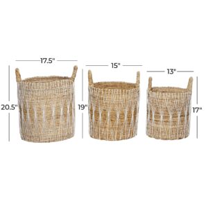 Set of 3 Brown Banana Leaf Storage Basket 21", 19", 17"H