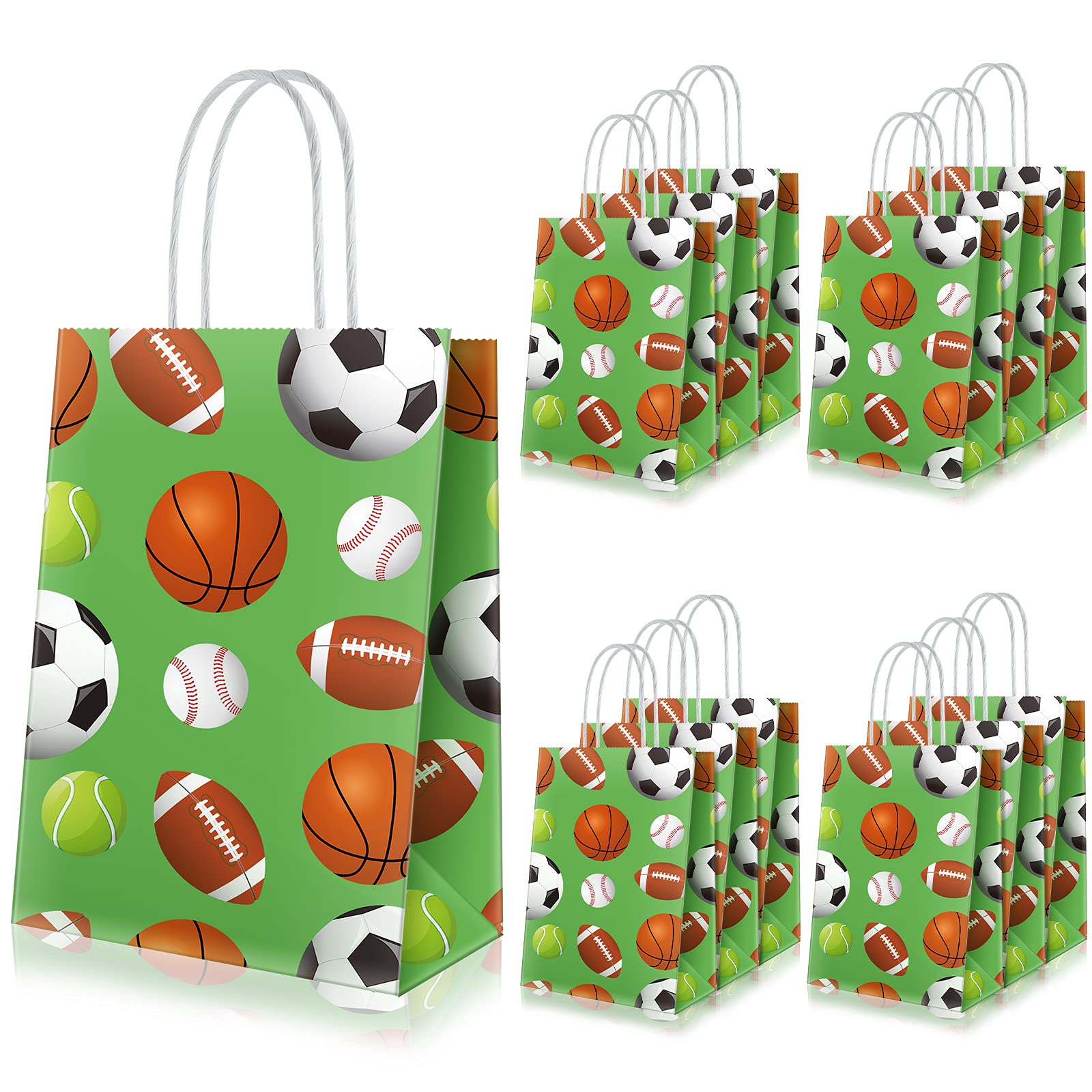 Epakh 20 Pcs Sports Party Favor Bags Football Party Goodie Bag Sport Party Gift Bags with Handles for Soccer Baseball Basketball Football Sports Themed Birthday Baby Shower Party Supplies Decorations