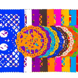 Super Value Depot Dia de Muertos / Day of the Dead, 30 Frontales and 10 Small Round Placemats, Altar de Ofrendas Decoration, Tissue Mexican Papel Picado.