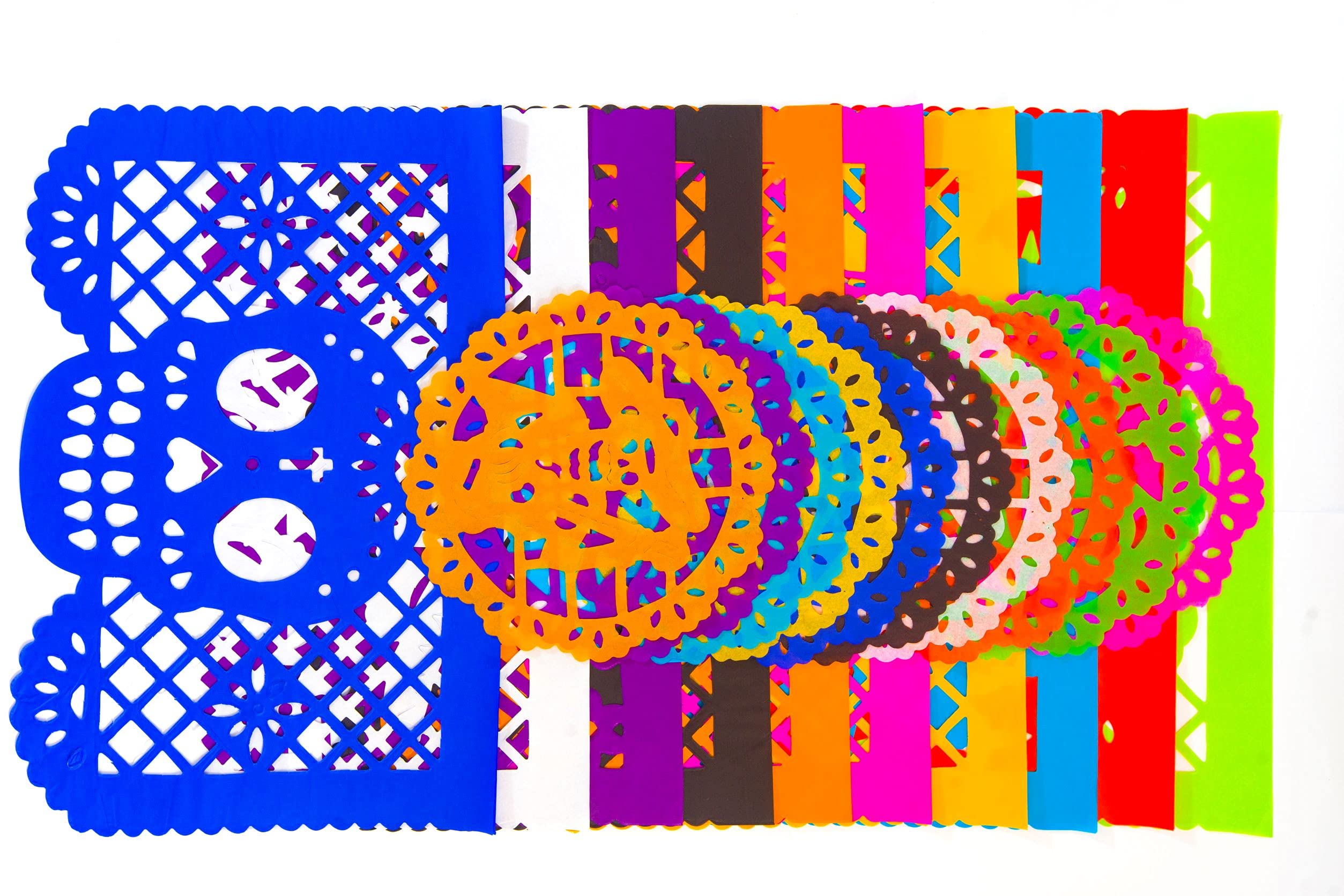 Super Value Depot Dia de Muertos / Day of the Dead, 30 Frontales and 10 Small Round Placemats, Altar de Ofrendas Decoration, Tissue Mexican Papel Picado.