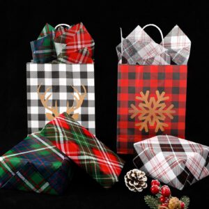 Whaline Christmas Tissue Paper Buffalo Plaid Wrapping Paper Blue Red Green White Black Gift Wrapping Tissue Paper Rustic Art Paper Crafts for Home DIY Gift Bags New Year Decor, 90 Sheets