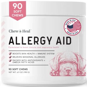 dog allergy chews - 90 delicious soft chew treats - anti itch allergy relief for dogs and cats - boosts immune system, promotes skin health - seasonal allergy treatment for pets - made in the usa