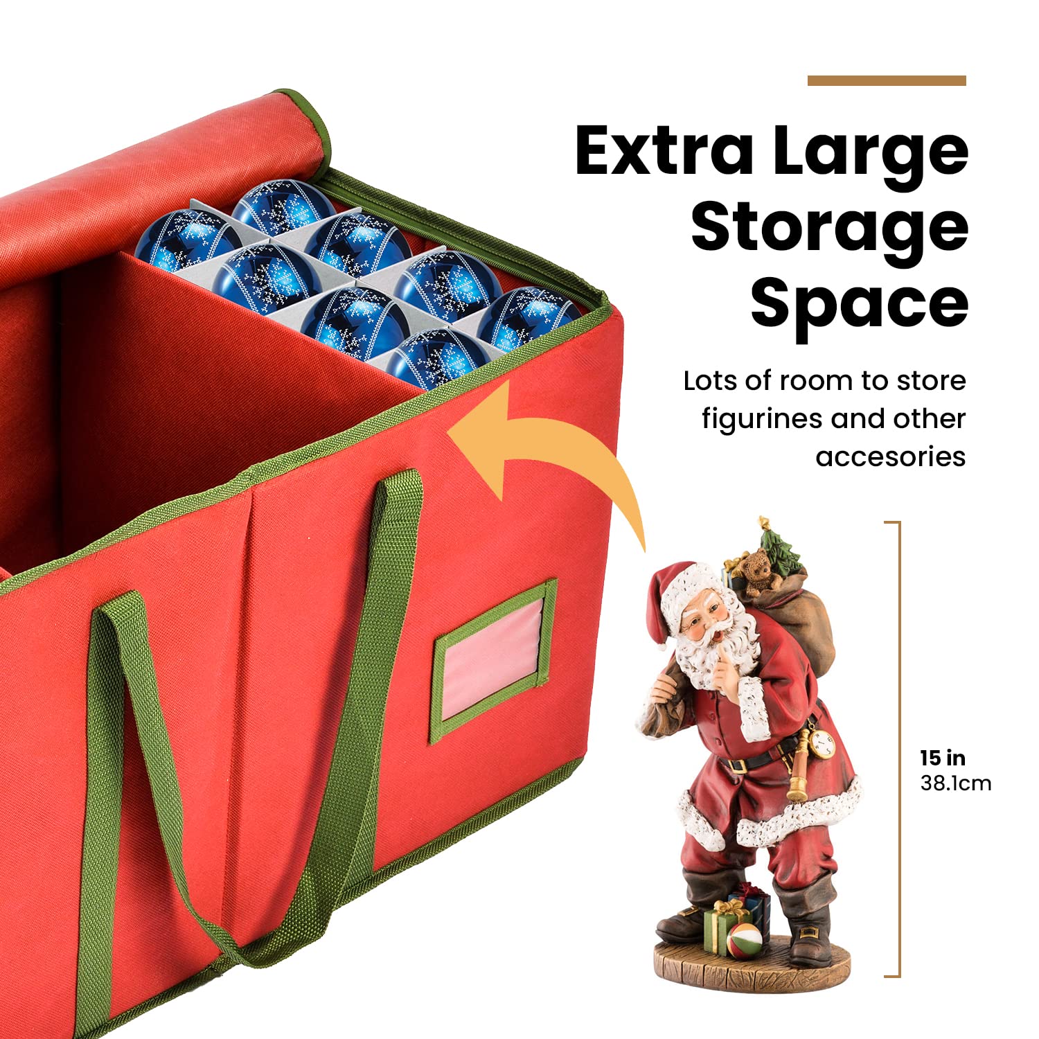 Premium Christmas Ornament Storage Container - Fits 128 Holiday Decorations in Tear-Proof Fabric Box